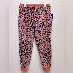 JOY Lab Womens Mid Rise French Terry Acid Wash Leopard Print Joggers